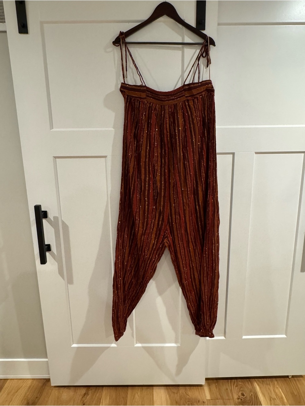 Free People Striped Tie-Shoulder Jumpsuit in Rust and Mustard - Picture 3 of 6